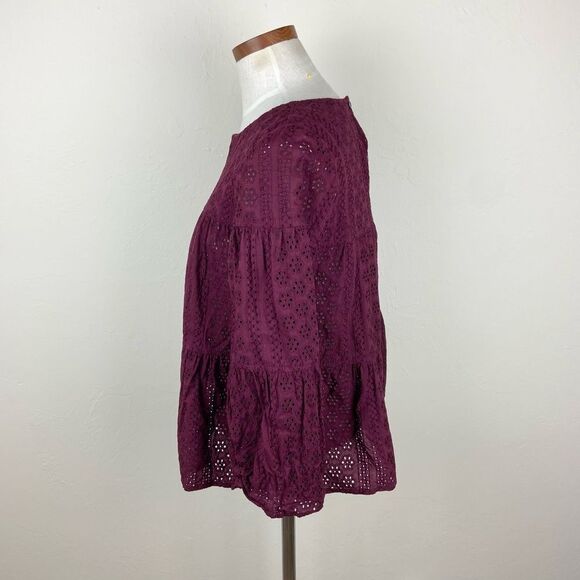 Madewell Eyelet Tiered Button-Back Top - Burgundy - Picture 5 of 7